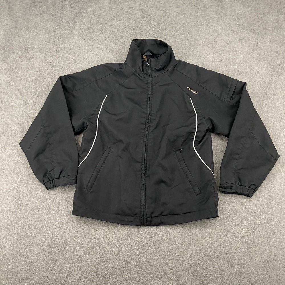 VTG Reebok Hockey Track Jacket Sz M‎ Black Logo Insulated Water Resistance